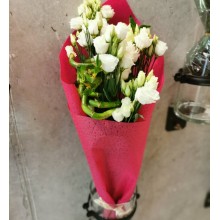 Bouquet of white eustoma and bamboo 